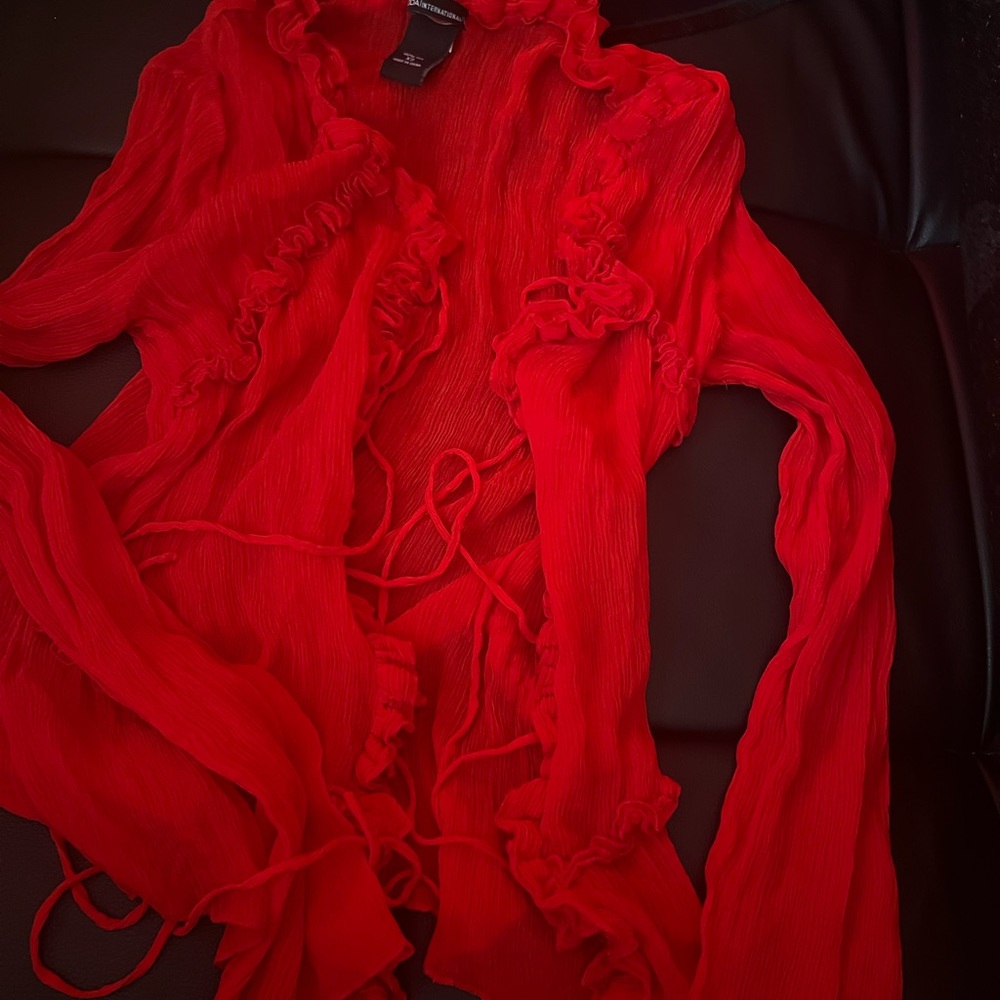 💕🦊 New Super Sexy Pure Silk beach tie ruffles blouse